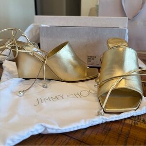 Jimmy Choo Metallic Gold Wedge Sandals